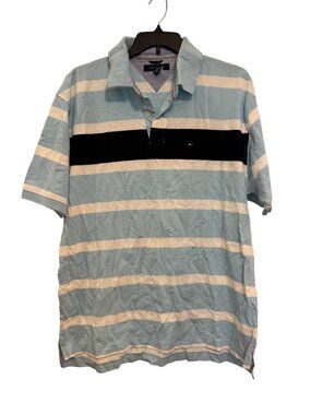 vintage Tommy Hilfiger Mens XXL Blue & White Striped Polo Shirt Short